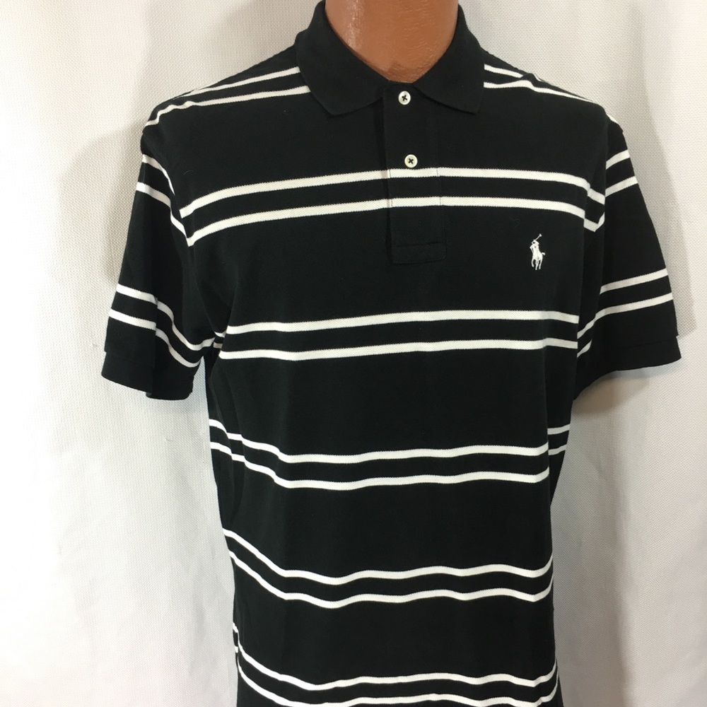 Mens Black/White Polo Ralph Lauren Pony Shirt-Med